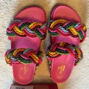 Valentino Garavani Rockstud Braided Rope Flat Sandals - Gently worn Size 37